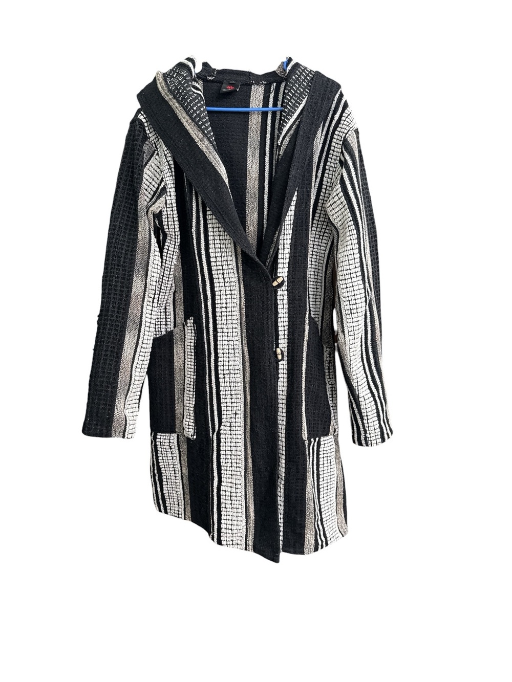 Striped Hooded Knit Coatigan in Black and White